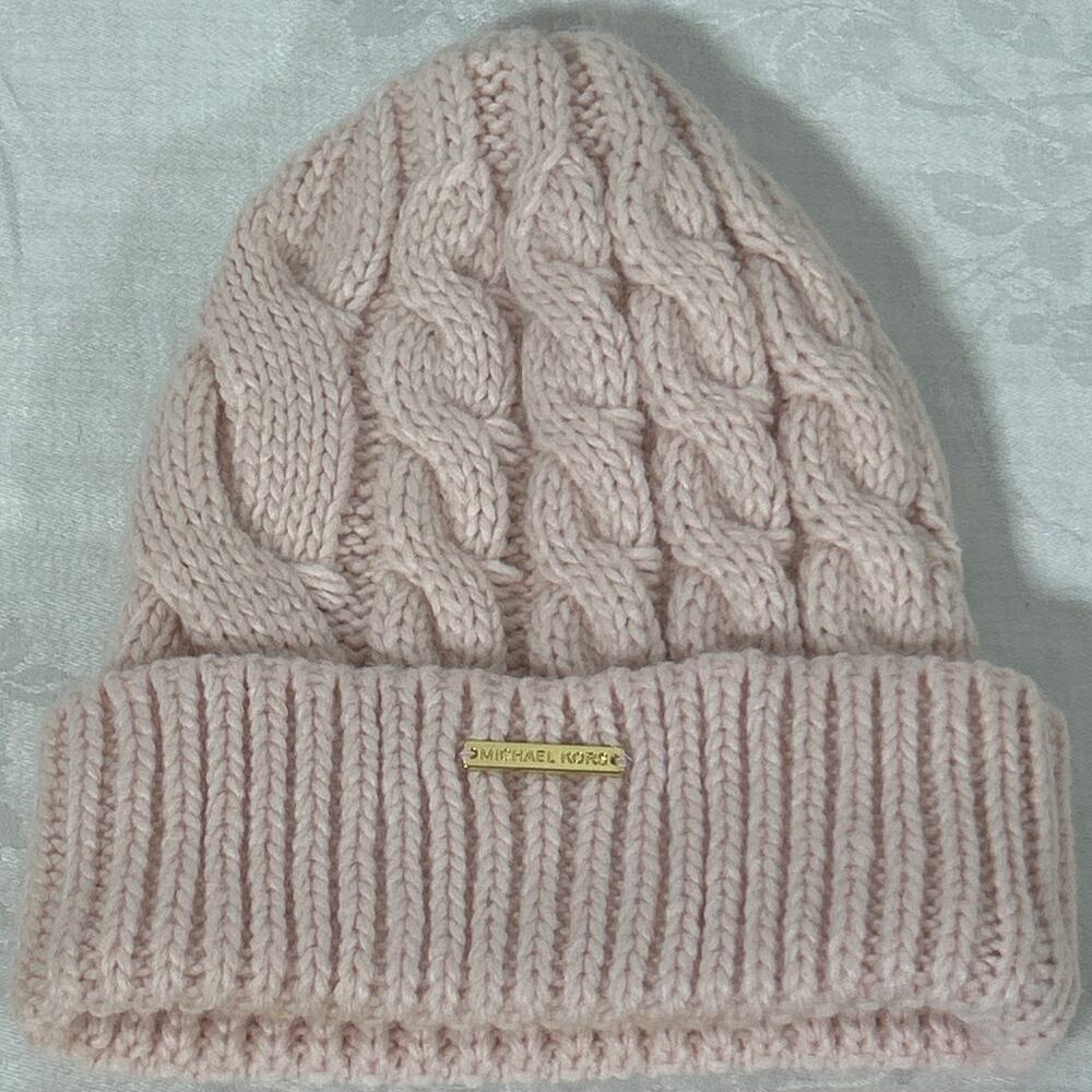 Michael Kors Beanie Pink Cable Knit Hat Blush Powder Petal